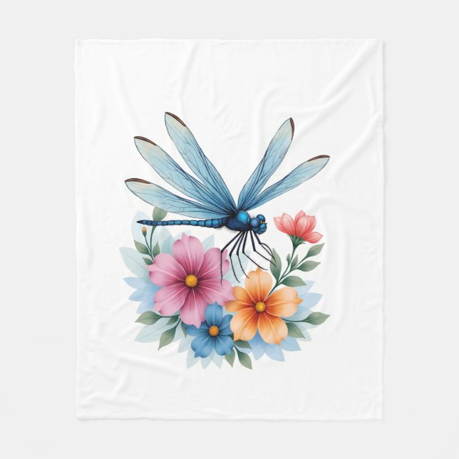 Beautiful Dragonfly Watercolor Art Insect Lover Ea Fleece Blanket (Front)