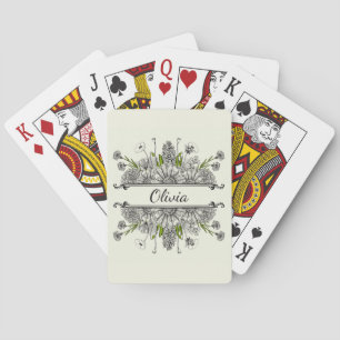 Beautiful drawing of black and white flowers playing cards