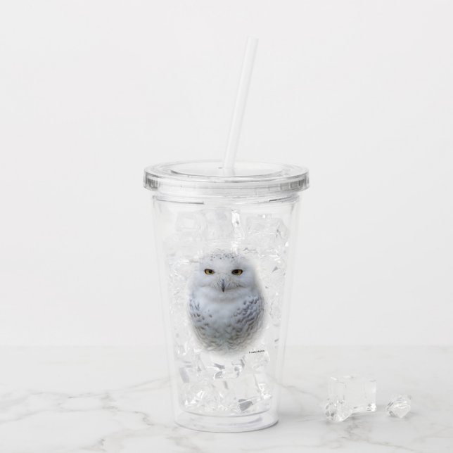 Beautiful, Dreamy and Serene Snowy Owl Acrylic Tumbler (Back Ice)