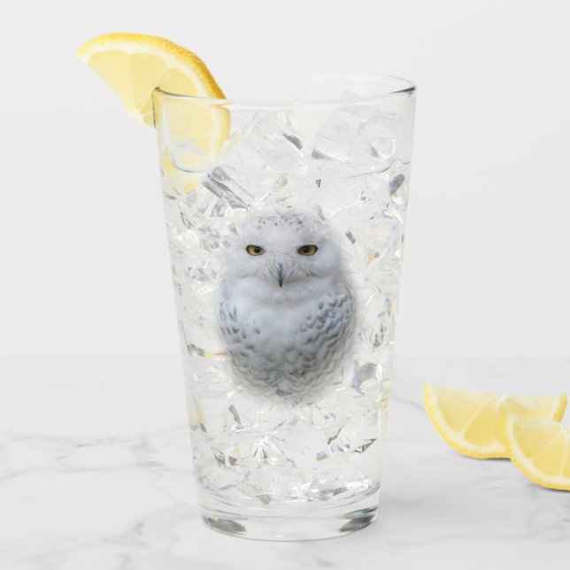 Beautiful, Dreamy and Serene Snowy Owl Glass (Front Ice)