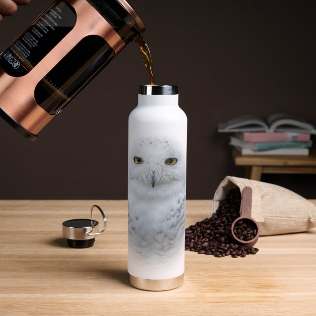 Beautiful, Dreamy and Serene Snowy Owl Water Bottle (Coffee)
