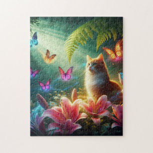 Beautiful dreamy butterflies & Cat Jigsaw Puzzle
