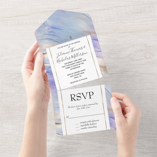 Beautiful Dreamy Purple Blue Gold Champagne Pearl All In One Invitation (Tearaway)