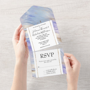 Beautiful Dreamy Purple Blue Gold Champagne Pearl All In One Invitation