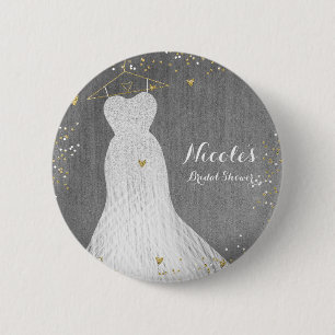 Beautiful Dress on Gold Hanger Bridal Shower Party 6 Cm Round Badge