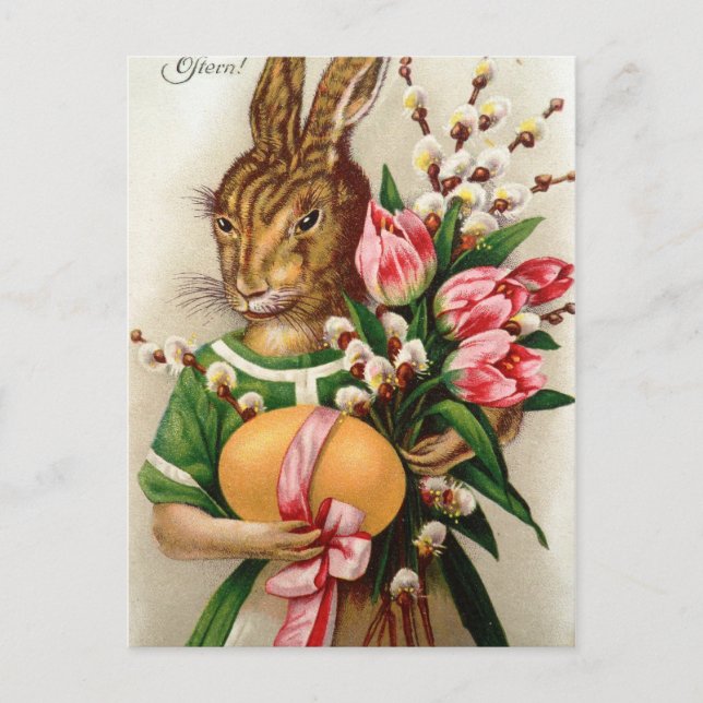 Beautiful Dressed Easter Bunny Lady Holiday Postcard (Front)