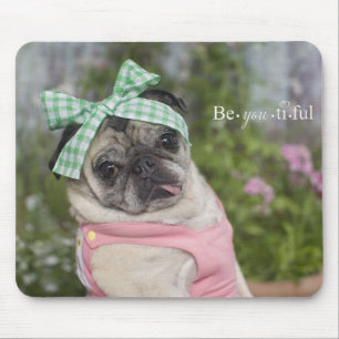 Beautiful dressed up Chinese pug image Mouse Mat