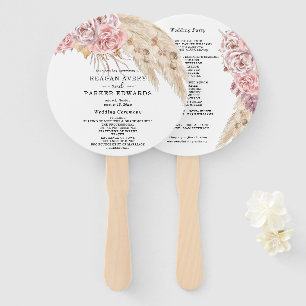 Beautiful Dried Pampas Grass Roses Wedding Program Hand Fan