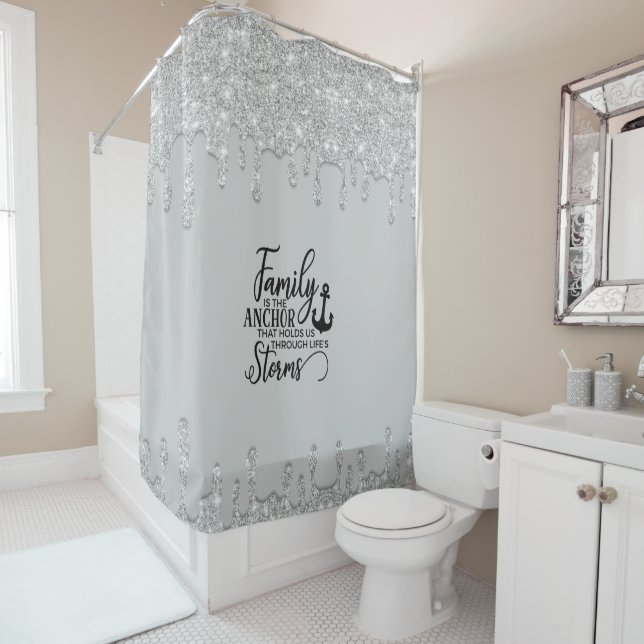 Beautiful Dripping Glitter Family Quote Shower Curtain (In Situ)
