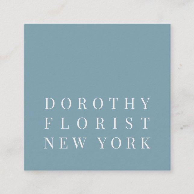 Beautiful dusty blue elegant minimalist florist square business card (Front)