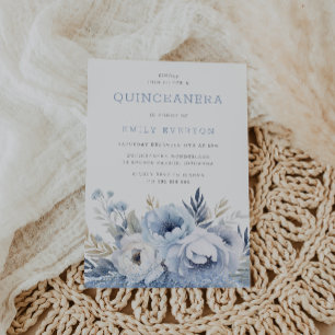 Beautiful Dusty Blue Floral Quinceanera Party  Invitation