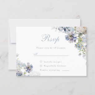Beautiful Dusty Blue Flowers Elegant Wedding RSVP Card