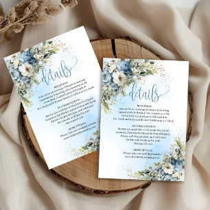 Beautiful Dusty Blue Gold Wedding details card