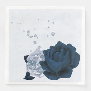 Beautiful dusty blue navy flowers & leaves  paper  napkin