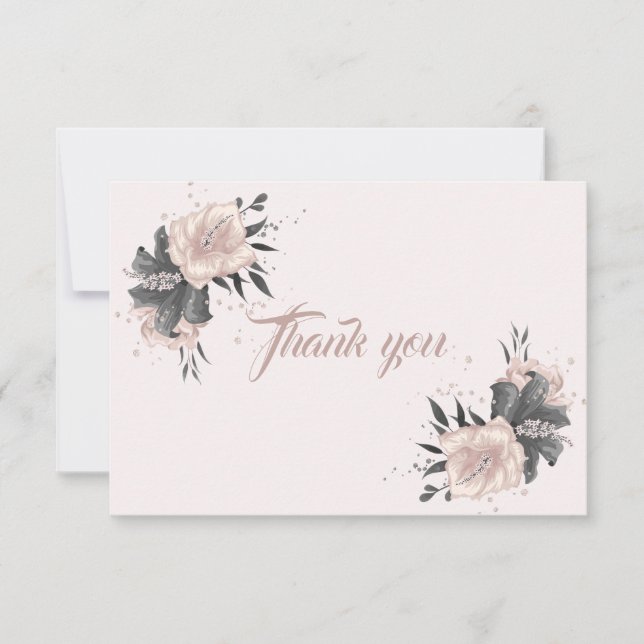 beautiful dusty pink grey tropical flowers thank you card (Front)