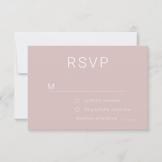 Beautiful Dusty Pink Rose Gold Minimalist Wedding RSVP Card (Front)
