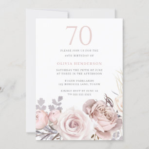 Beautiful Dusty Rose & Blush 70th Birthday Party Invitation