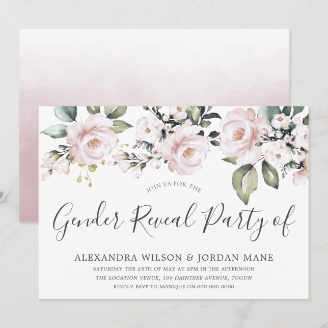 Beautiful Dusty Rose Blush Gender Reveal Party Invitation (Front/Back)