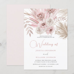 Beautiful Dusty Rose & Blush Ivory Boho Wedding Invitation
