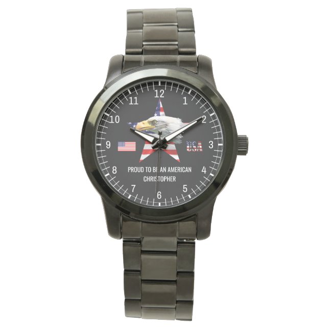 Beautiful Eagle, The American Flag, Patriotic Watch (Front)