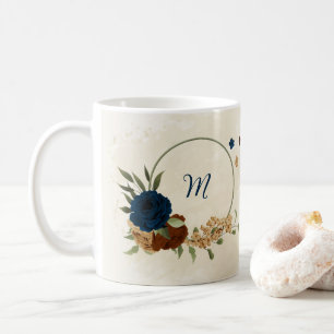 Beautiful earth tone navy floral coffee mug