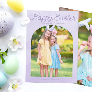 Beautiful Easter Family Photo Light Purple Arch Holiday Card