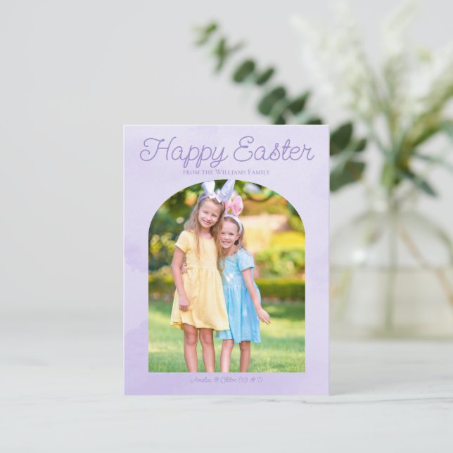 Beautiful Easter Family Photo Light Purple Arch Postcard (Standing Front)