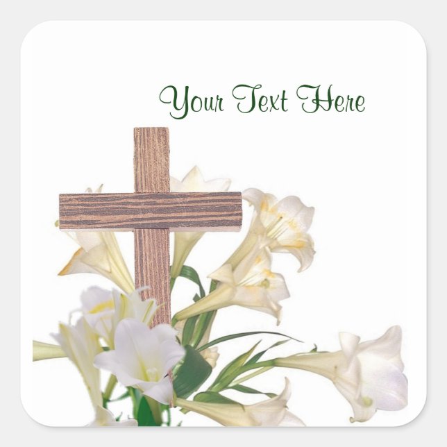 Beautiful Easter Lilies & Wooden Cross Sticker (Front)