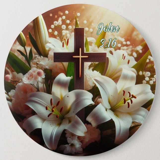 Beautiful Easter lily cross 6 Cm Round Badge (Front)