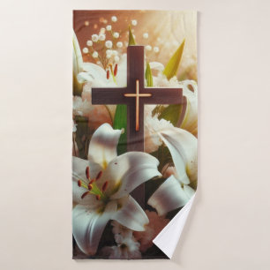 Beautiful Easter lily cross Bath Towel