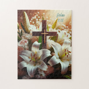 Beautiful Easter lily cross Jigsaw Puzzle