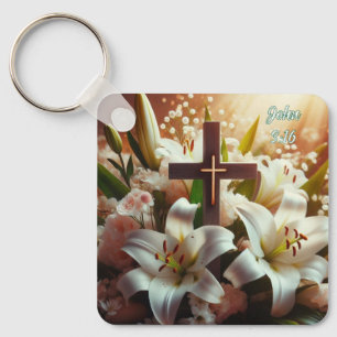 Beautiful Easter lily cross Key Ring