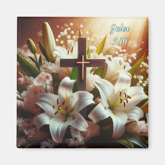 Beautiful Easter lily cross Magnet (Front)