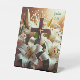 Beautiful Easter lily cross Pedestal Sign