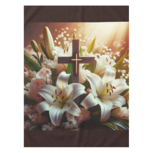 Beautiful Easter lily cross Tablecloth