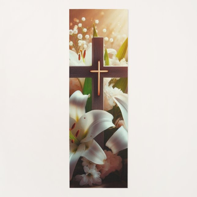 Beautiful Easter lily cross Yoga Mat (Front)
