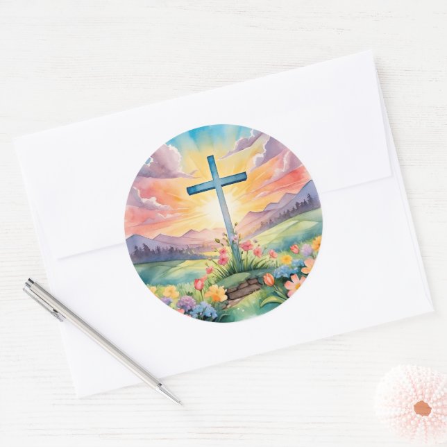 Beautiful Easter Watercolor Art Classic Round Sticker (Envelope)