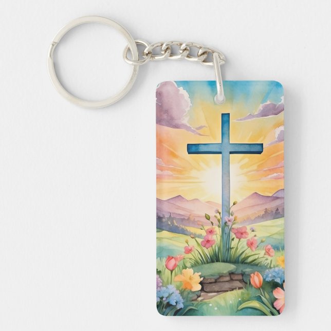Beautiful Easter Watercolor Art Key Ring (Front)