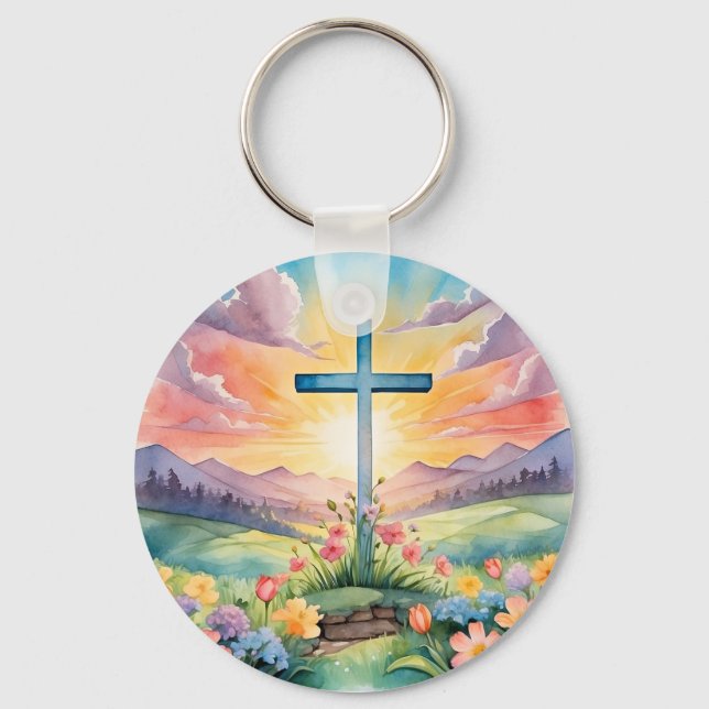 Beautiful Easter Watercolor Art Key Ring (Front)