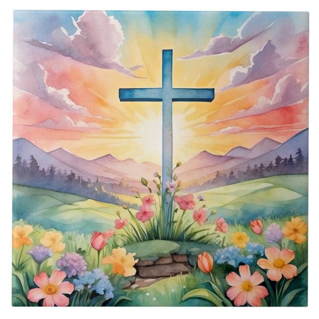 Beautiful Easter Watercolor Art Tile (Front)