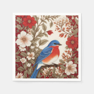 Beautiful Eastern Bluebird Red Floral Napkin
