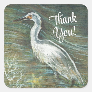Beautiful Egret Shorebird Wading Art Thank You Square Sticker