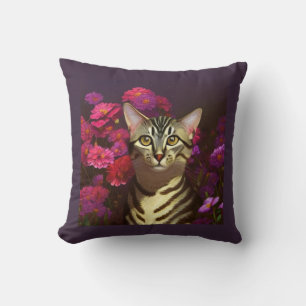 Beautiful Egyptian Mau Cat in a Night Garden Cushion