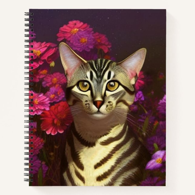 Beautiful Egyptian Mau Cat in a Night Garden   Notebook (Front)