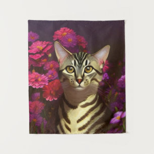 Beautiful Egyptian Mau Cat in a Night Garden Tapestry