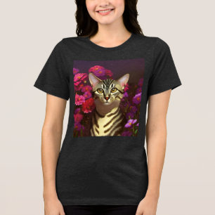 Beautiful Egyptian Mau Cat in a Night Garden   Tri-Blend Shirt