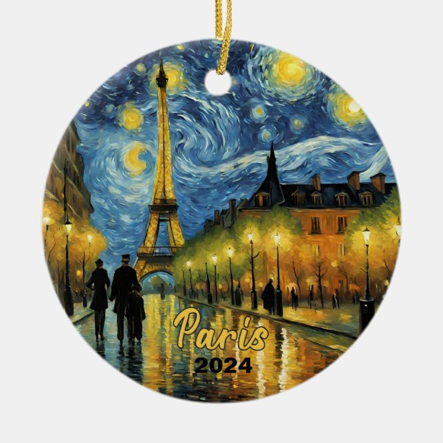Beautiful Eiffel Tower Paris Souvenir Ceramic Tree Decoration (Front)
