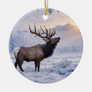 Beautiful Eik in the Snow Christmas Ceramic Tree Decoration