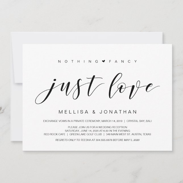Beautiful Elegance, Black, Wedding Elopement Invitation (Front)