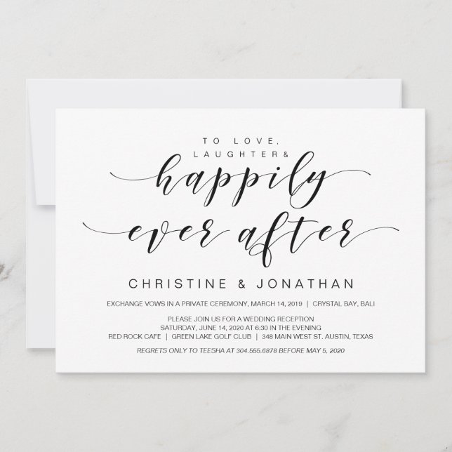 Beautiful Elegance, Black, Wedding Elopement Invitation (Front)